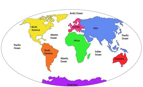 Continents And Oceans Printable Map