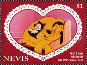 Stamp: Pluto and Figaro in "Cap Nap Pluto", 1948 (Nevis(Disney ...