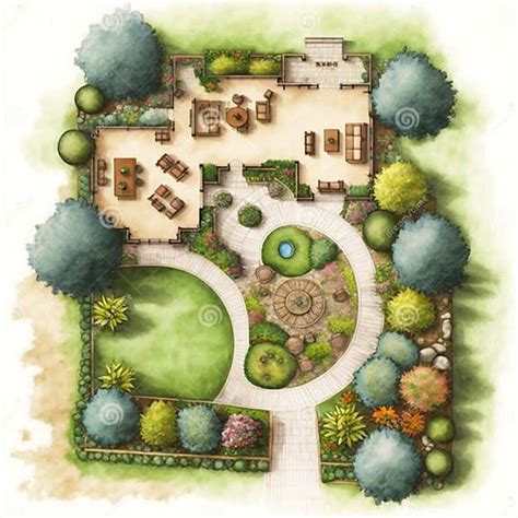 Backyard Landscape design stock illustration. Illustration of plan ...