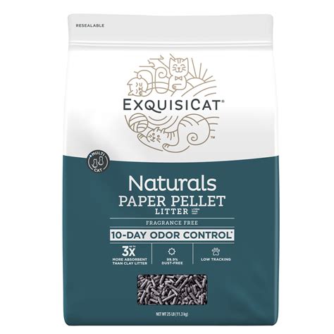 ExquisiCat Naturals Multi-Cat Paper Pellet Cat Litter - Unscented, Low ...