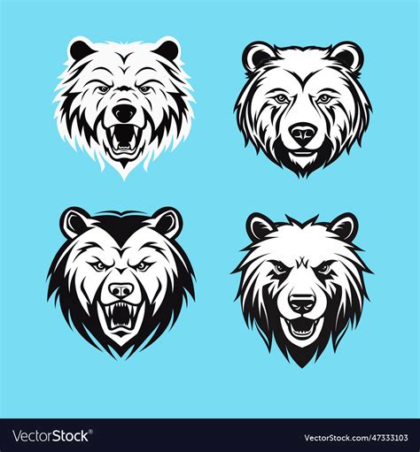 Set of four angry bear face Royalty Free Vector Image