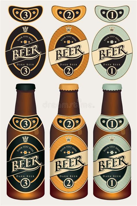 Vector Beer Labels for Three Beer Glass Bottles. Stock Vector ...