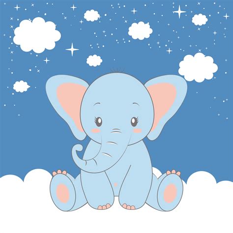 Cute baby cartoon elephant blue wall pictures for nursery - TenStickers