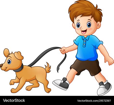 Little Boy Walking With His Dog Royalty Free Vector Image