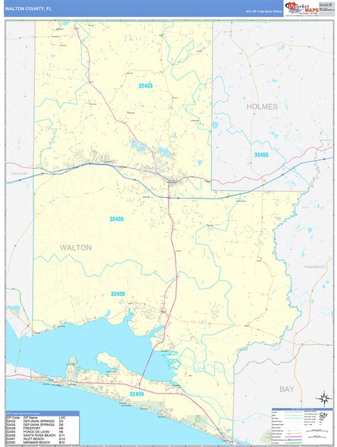 Walton County, FL Zip Code Wall Map Basic Style by MarketMAPS