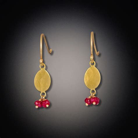 Gold Oval Earrings with Ruby Cluster | Gold oval earrings, Ear jacket ...