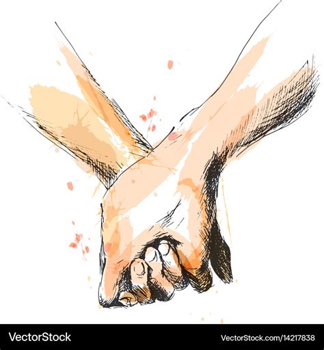 Colored hand sketch holding hands Royalty Free Vector Image