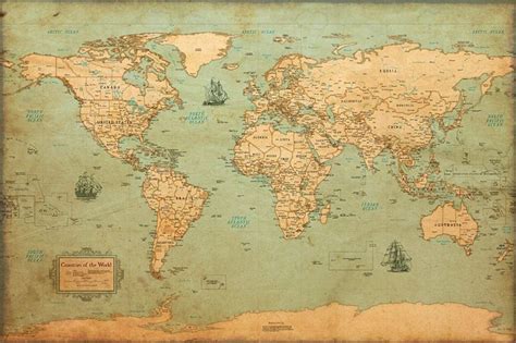 Kape World Map Vintage Style Poster - 24x36: Amazon.co.uk: Kitchen ...