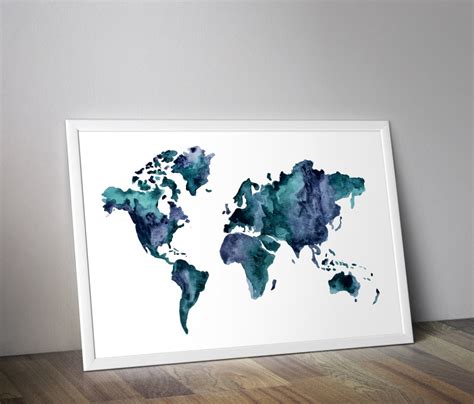 World Map Print Watercolor World Map Map Wall Art - Etsy