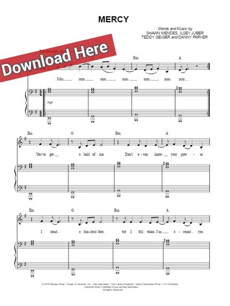 Shawn Mendes Mercy Sheet Music, Piano Notes, Chords