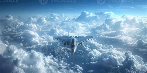 AI Generated Military jet fighter plane flying above cloudy sky ...