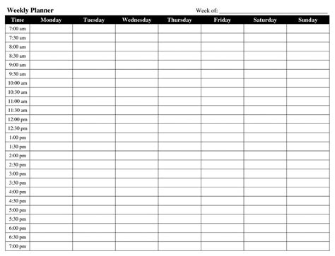 Printable Weekly Schedule Template