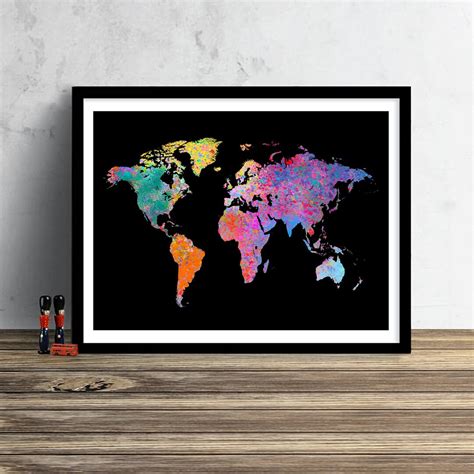 World Map Watercolor Illustration Art Print Large Map Print Map Wall ...