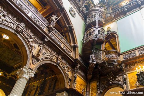 Peles Castle, Romania - Beautiful mahogany interior staircase leading ...