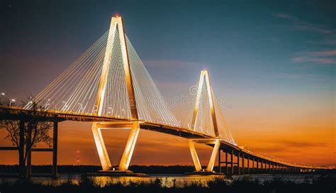 Cooper River Bridge at Night in South Carolina Stock Image - Image of ...