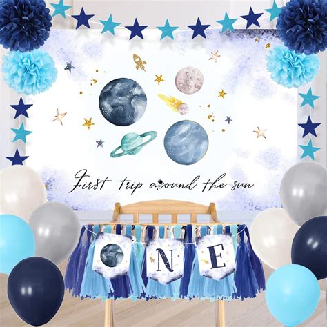 Buy First Trip Around The Sun Birthday Decorations Space Theme 1st ...