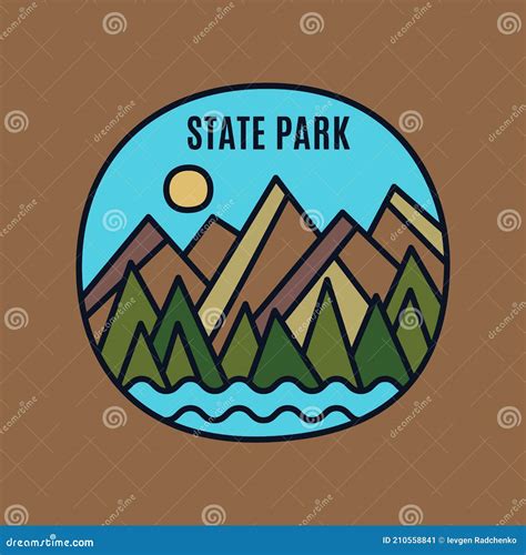 Vintage State Park Logo, Adventure Emblem Design with Mountains, Forest ...