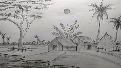 Sketch Of Village Scenery at PaintingValley.com | Explore collection of ...