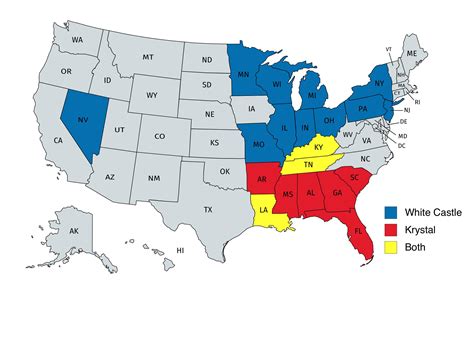 Distribution of White Castle vs. Krystal Locations in the United States ...