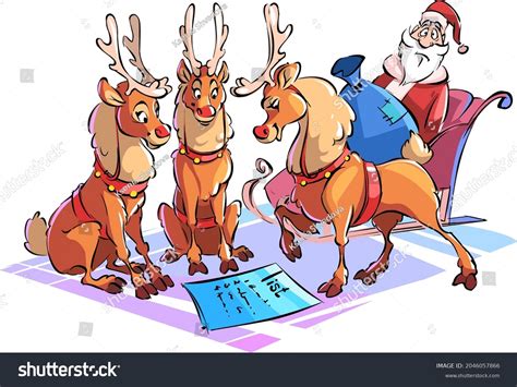 Cartoon Santa Claus Reindeer Deer Santas Stock Vector (Royalty Free ...