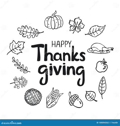 Thanksgiving Black White In Doodle Cartoon Vector | CartoonDealer.com ...