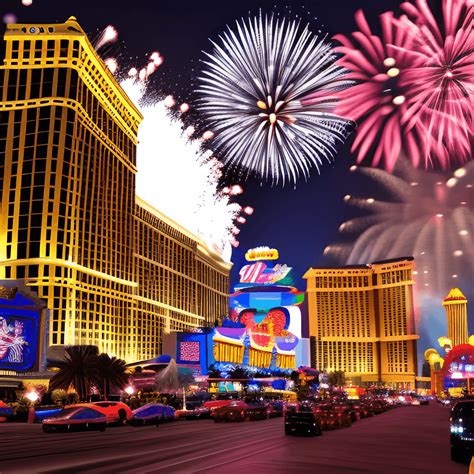 Las Vegas Strip with Fireworks · Creative Fabrica