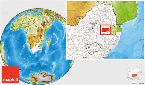 Physical Location Map of ERMELO, highlighted country