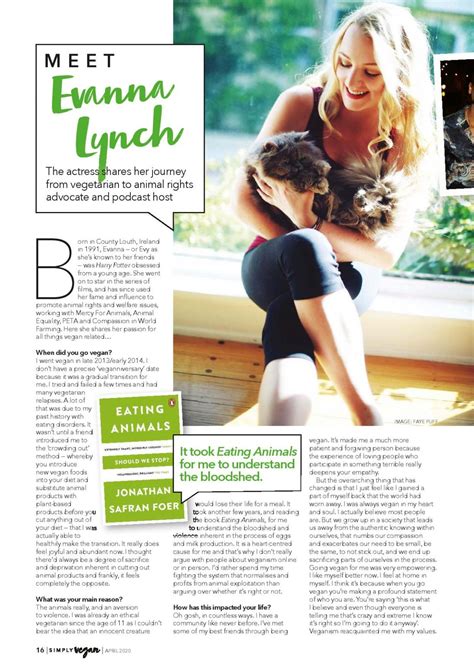 EVANNA LYNCH in Simply Vegan Magazine, April 2020 – HawtCelebs