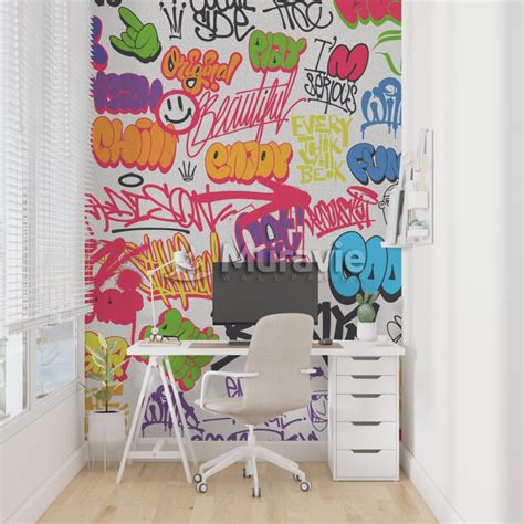 Inscribed Stylish Graffiti Wall Mural