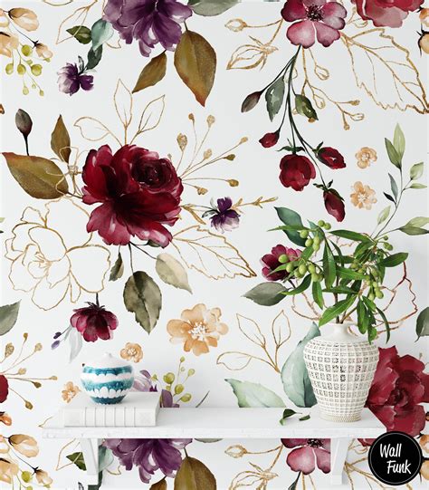 Removable Floral Wallpaper Floral Removable Wallpaper Floral | Etsy