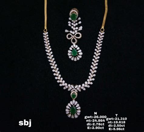 Simple diamond emerald necklace set - Indian Jewellery Designs