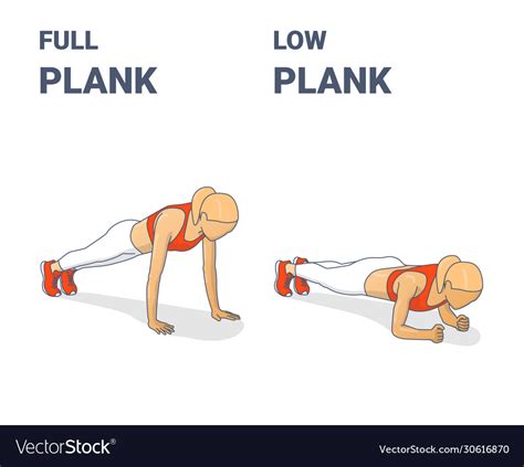 Full plank and elbow plank girl workout exercises Vector Image