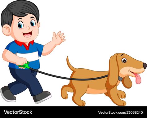 Happy Boy Walking With His Dog Royalty Free Vector Image