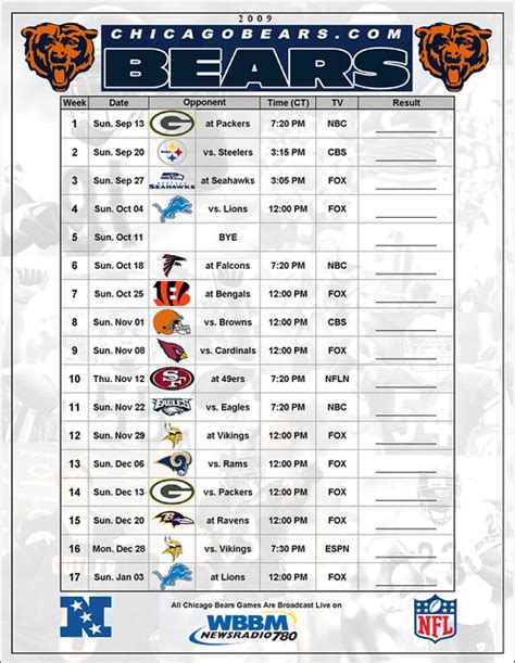 Chicago Bears Schedule Printable | Francesco Printable