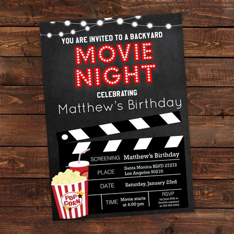 Printable Backyard Movie Night Party Invitation Movie Night