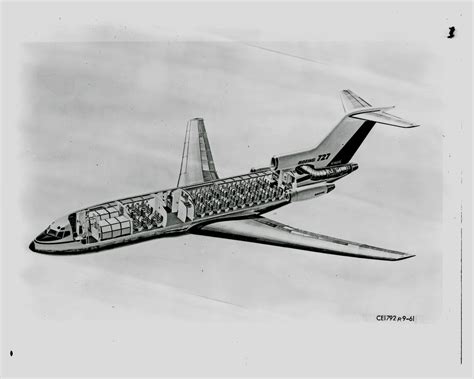 SAA Boeing 727 interior. Cutaway drawing. Layout of passenger ...