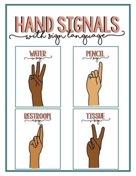 Hand Signal Poster with American Sign Language by Teacher Mieka