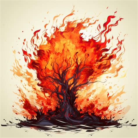 A drawing of a tree with a fire in it | Premium AI-generated image