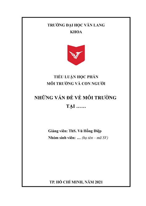 Mẫu bìa Văn Lang - một mẫu bìa văn lang - TRƯỜNG ĐẠI HỌC VĂN LANG KHOA ...