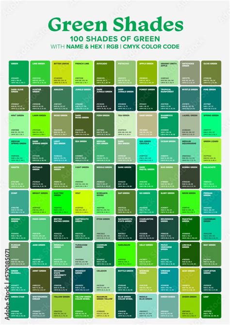 Green Tone Color Shade Background with Code and Name Illustration ...