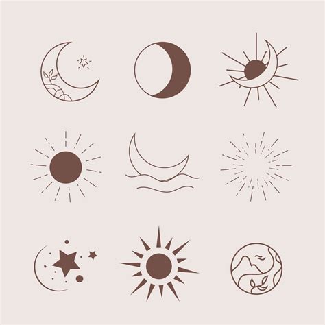 Sun Moon Boho Clipart logo art, Celestial Zodiac Esoteric Spiritual ...