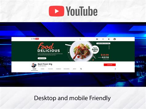 food youtube channel banner art, cover design template by Free mockup ...