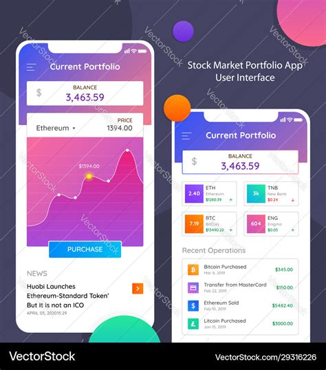 A super simple minimal stock market portfolio app Vector Image