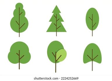 Set Green Tree Drawing Flat Design Stock Vector (Royalty Free ...