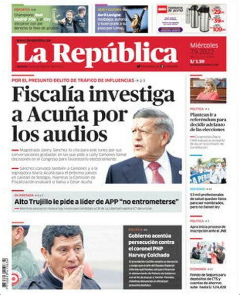 Newspaper La Republica (Peru). Newspapers in Peru. Today's press covers ...