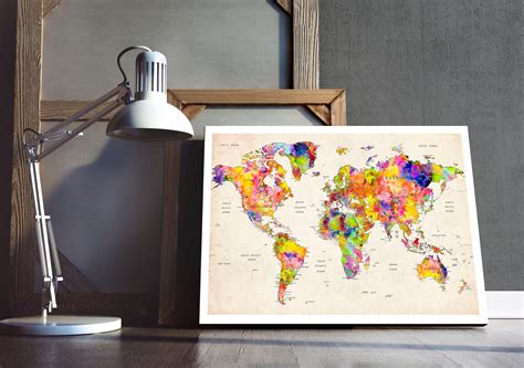 World Map Watercolor Wall Art Map of the World Map Art | Etsy