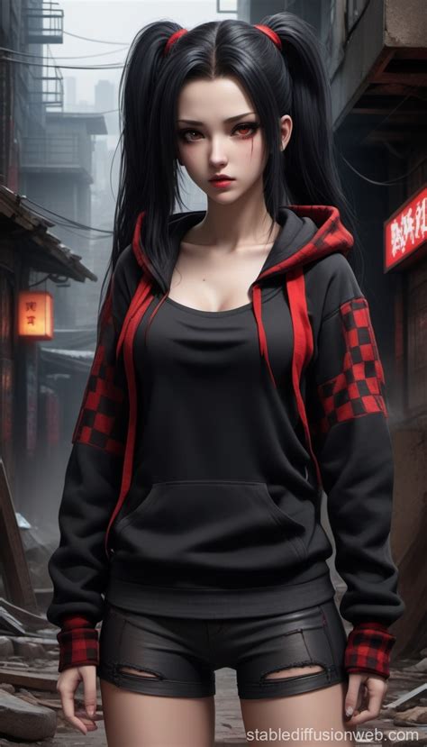 Young Anime Woman in Cyberpunk Slums - Hyper Realistic Digital Art ...