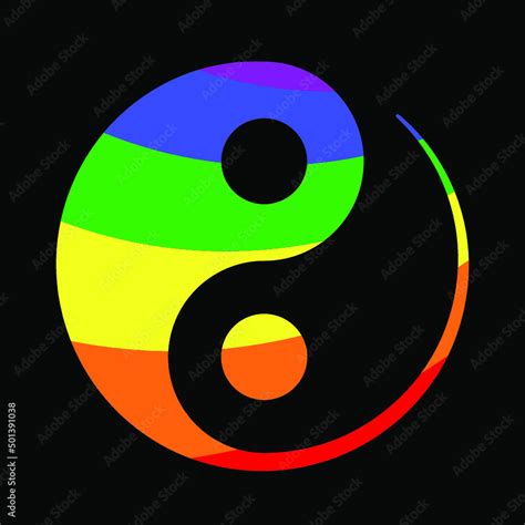 Vector of rainbow colored yin yang symbol - isolated on black Stock ...