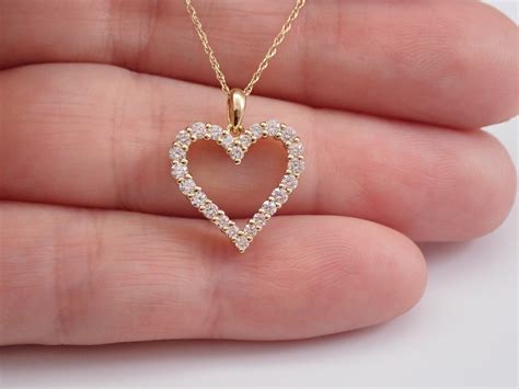 Yellow Gold Diamond Heart Pendant Necklace 18 Chain Wedding Graduation ...