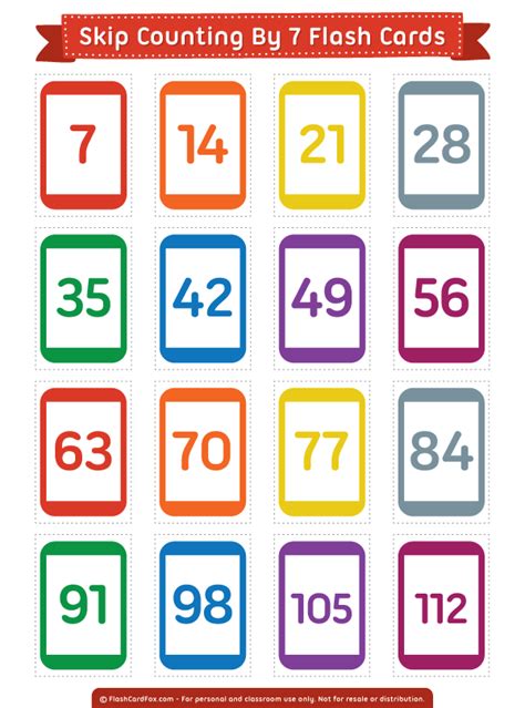 Printable Skip Counting by 7 Flash Cards